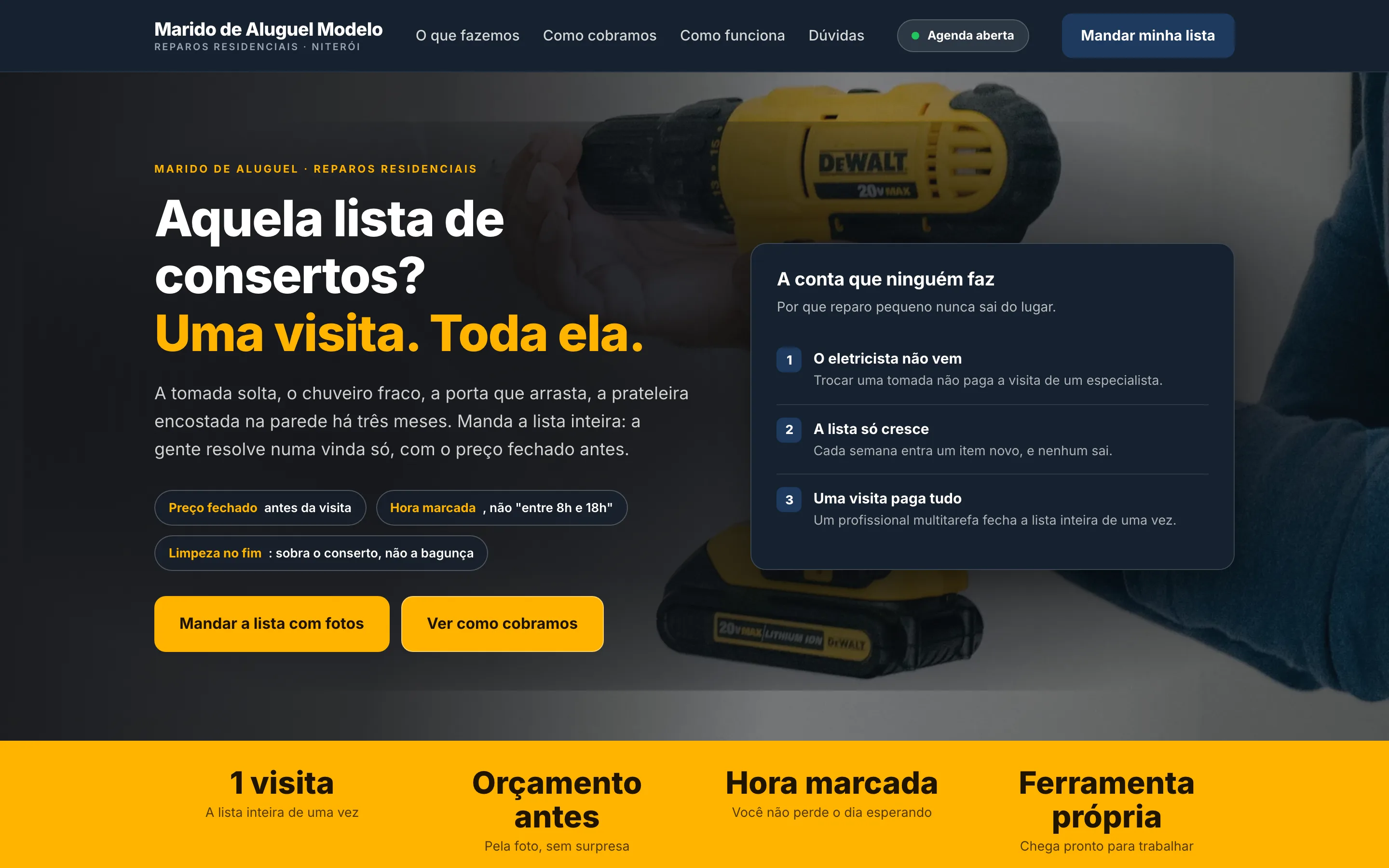 Modelo de site para marido de aluguel e reparos residenciais